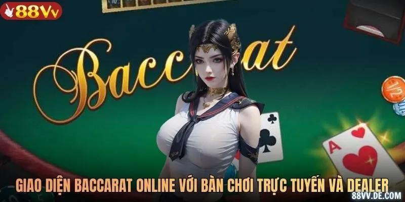 Giao diện Baccarat online 88VV với bàn chơi trực tuyến và dealer