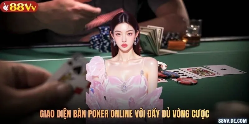 Giao diện bàn poker online với đầy đủ vòng cược