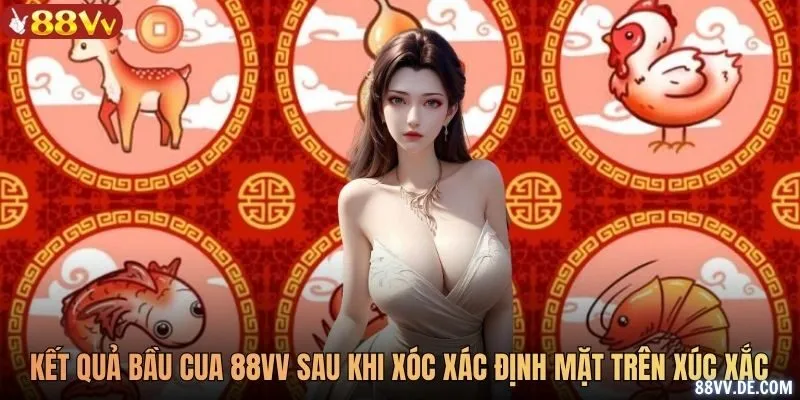 Kết quả Bầu cua online 88VV sau khi xóc xác định mặt trên của xúc xắc
